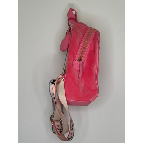 Juicy Couture Pink Velour Rhinestone Logo Backpack with Juicy heart lego charm - Picture 10 of 16